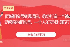 同城相亲号变现项目,教你打造一个被动吸粉的相亲号,一个人30天纯利润5万