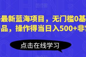 小红书最新蓝海项目,无门槛0基础操作,刚需产品,操作得当日入500+非常简单【揭秘】