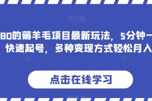 价值1980的薅羊毛项目最新玩法,5分钟一条原创作品,快速起号,多种变现方式轻松月入1W+【揭秘】