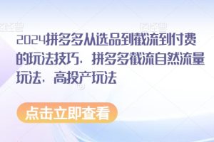 2024拼多多从选品到截流到付费的玩法技巧,拼多多截流自然流量玩法,高投产玩法