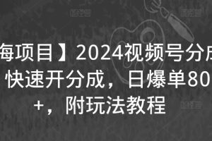 【蓝海项目】2024视频号分成计划,快速开分成,日爆单8000+,附玩法教程