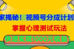 独家揭秘!视频号分成计划曝光,掌握心理测试玩法,快速实现1000元收益【揭秘】