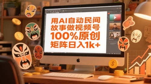 用AI自动民间故事做视频号，100%原创，矩阵日入1k+